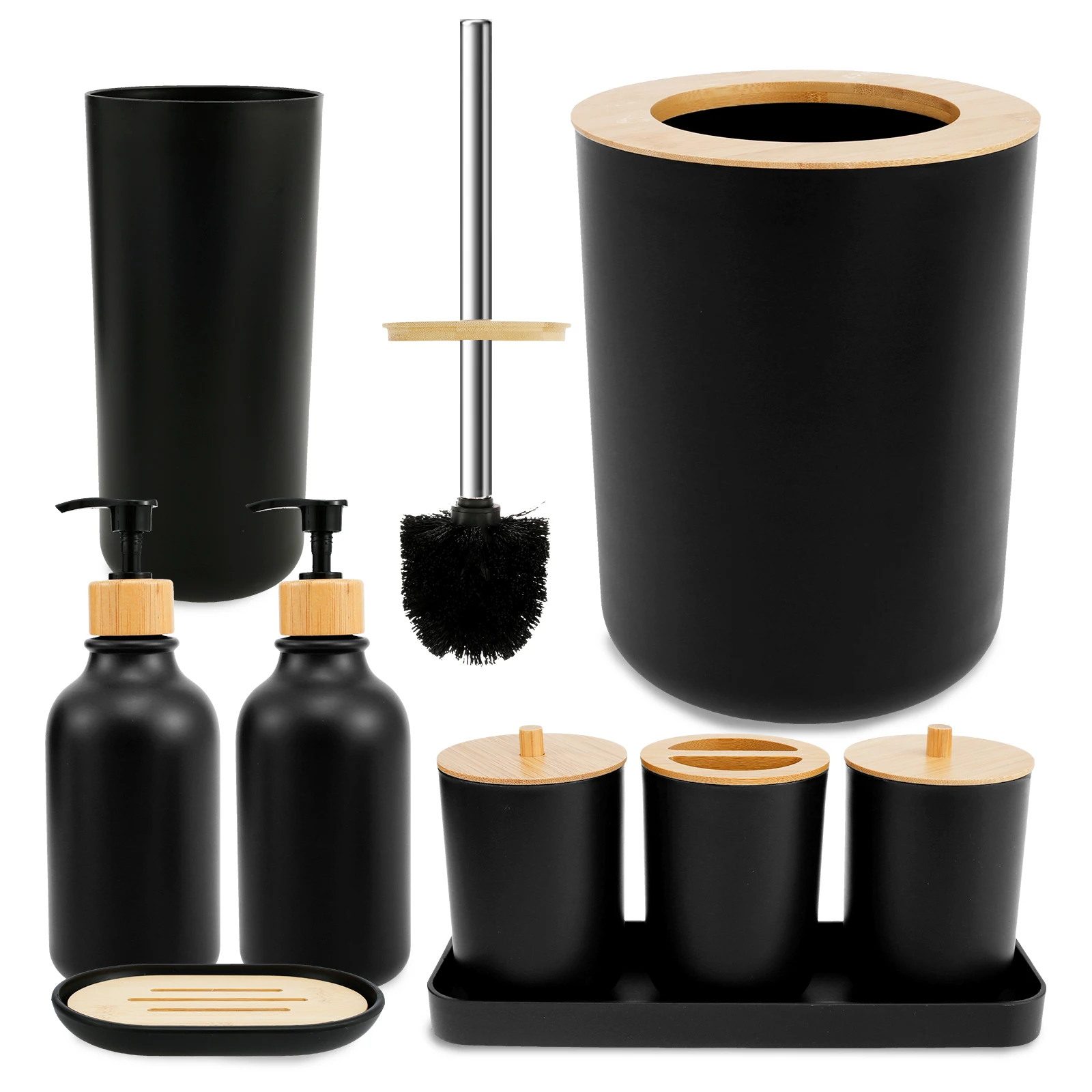 Bathroom Accessories Set Premium Bathroom Set Enduring Soap Dispenser and Toothbrush Holder Set with Trash Can Tray Toilet Brush