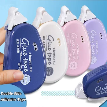 6 m * 6mm Çift Taraflı Yapışkan Bant 4 Renkli Noktalar Tutkal Rulo Bant Karalama Defteri Fotoğraf DIY El Işi Araçları Okul Kırtasiye Malzemeleri