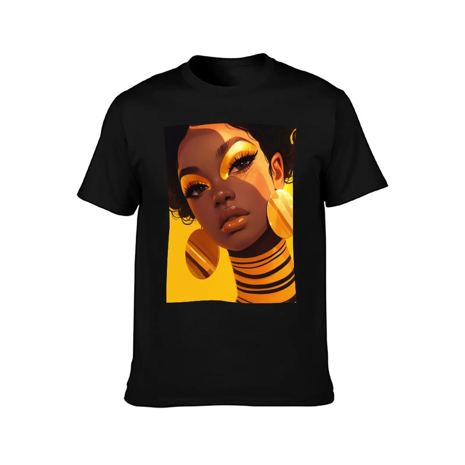 Yellow Makeup Woman Portrait Vibrant Artistic Expression T-Shirt Street Style Casual Tee Shirt