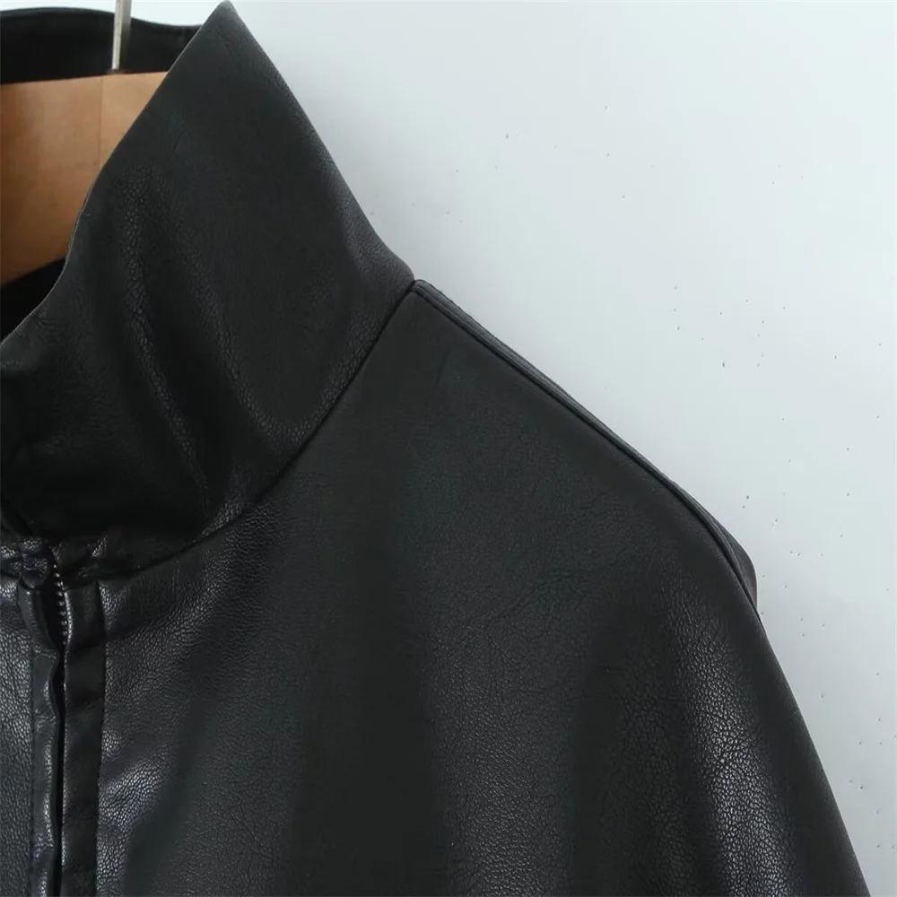 Winter new women's fashion stand up collar long sleeved zipper PU jacket jacket