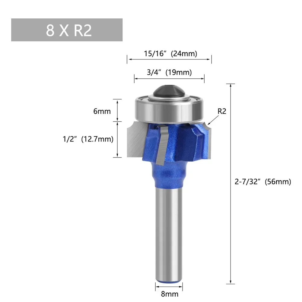 8mm Shank 4 Teeth Wood Router Bit Woodworking Milling Cutter R1 R2 R3 Trimming Edge Woodworking Tools