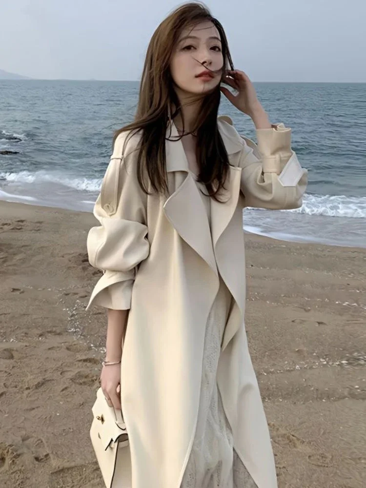 

Trench Women Korean Long Style Spring Outwear Elegant Coats Autumn Fashion Vintage New Windbreaker Loose All-match Ins Harajuku