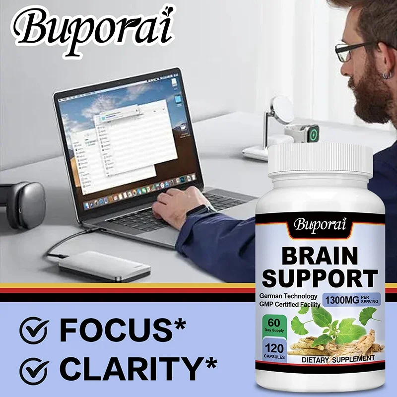 Brain Support Supplement - Ashwagandha, Panax Ginseng and Ginkgo Biloba - Brain Health, Improving Memory and Concentration