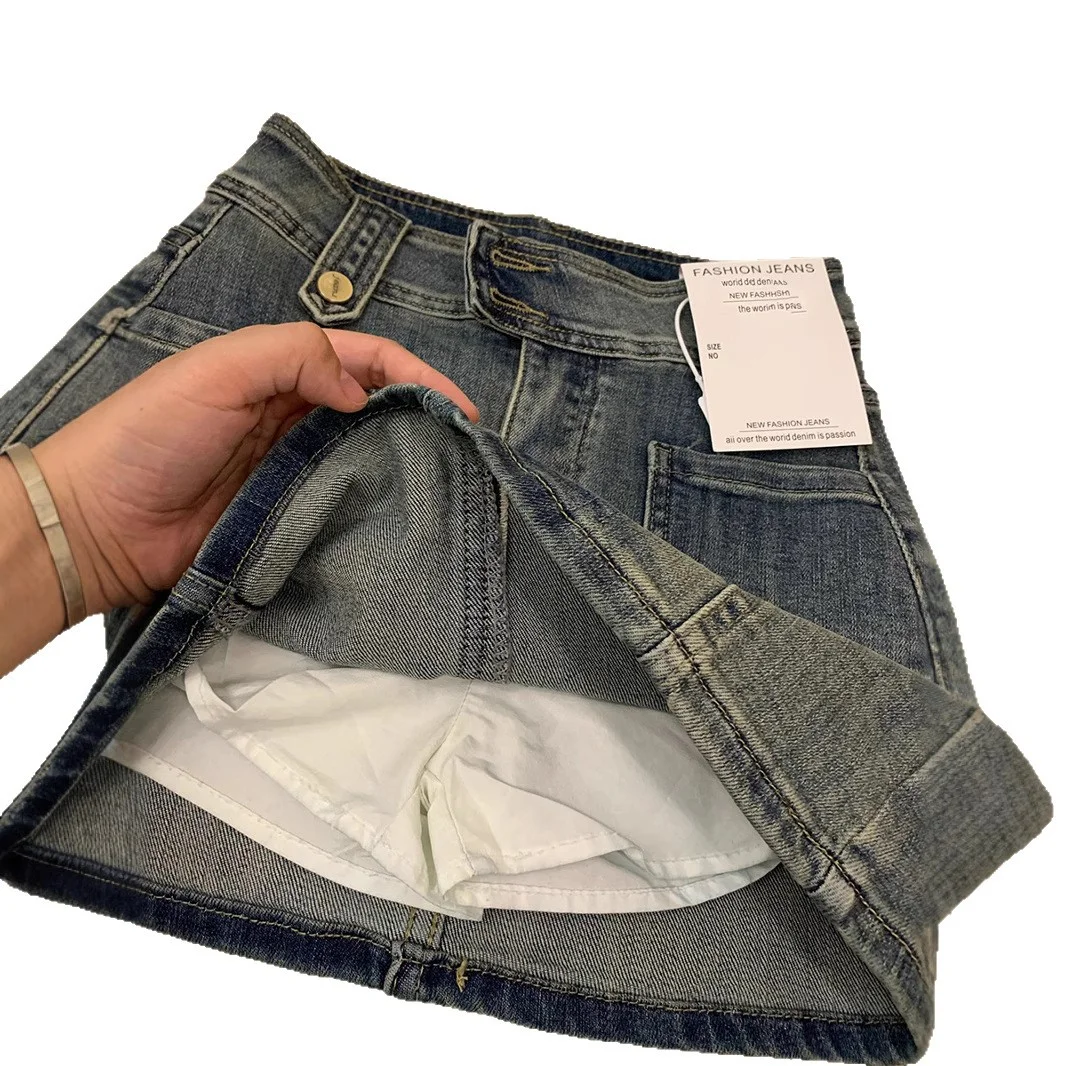 Large Size Stretch Denim Skirt Women Summer Retro American Style High Waist Slimming Hip-Wrapped A-Line Short Skirt Hot Skirt