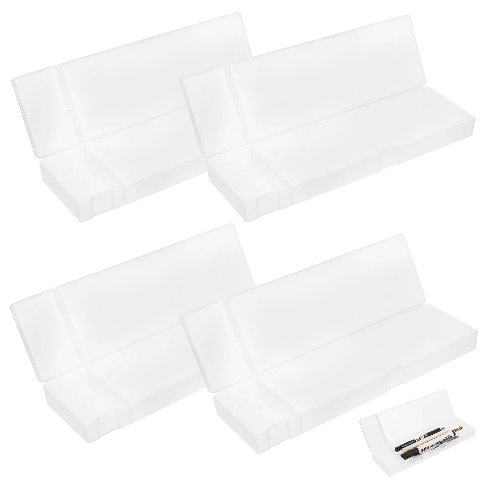 

4Pcs Large Capacity Pencil Case Semi Transparent Plastic Stationery Box Durable School Supplies Frosted Pen Holder