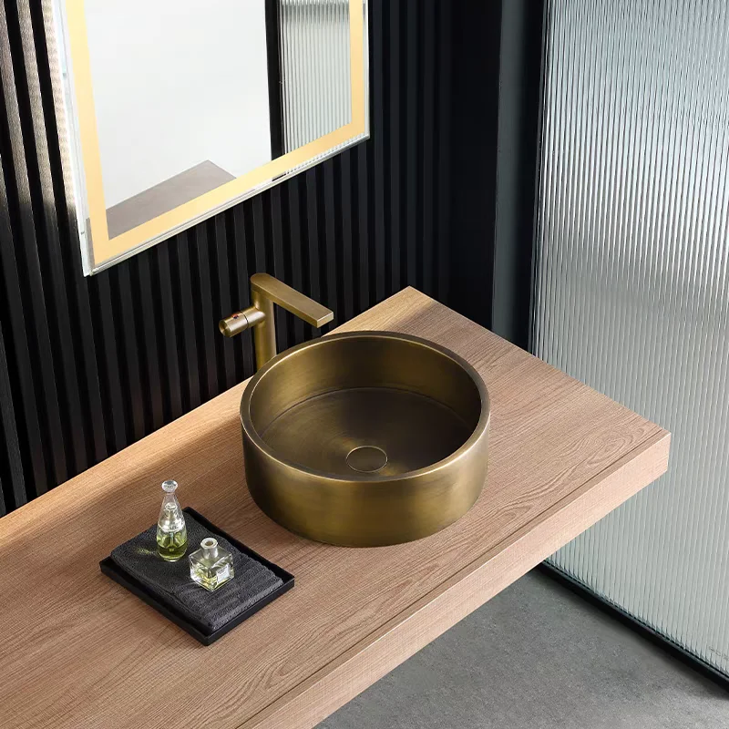 

Antique Bronze 400*400*130mm Round Vintage Bathroom Sink Wash basin SUS304 Stainless steel Classic Above-counter Washbasin,Gold