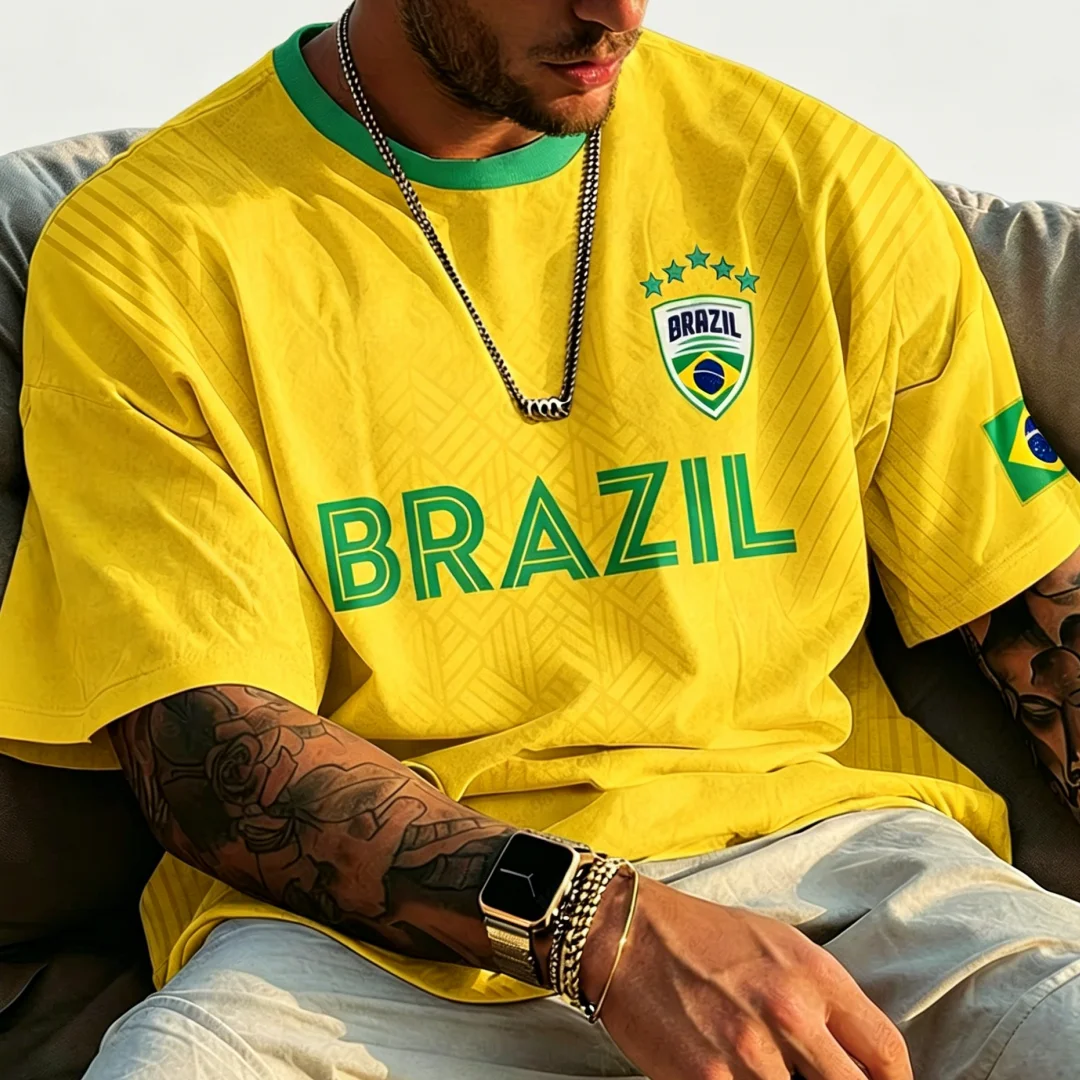 2026 Sommer Neues Brasilien Jesus Fußballtrikot Outdoor Fußballtraining Atmungsaktives Trikot Herren Schnelltrocknendes T-Shirt für Sport und Laufen