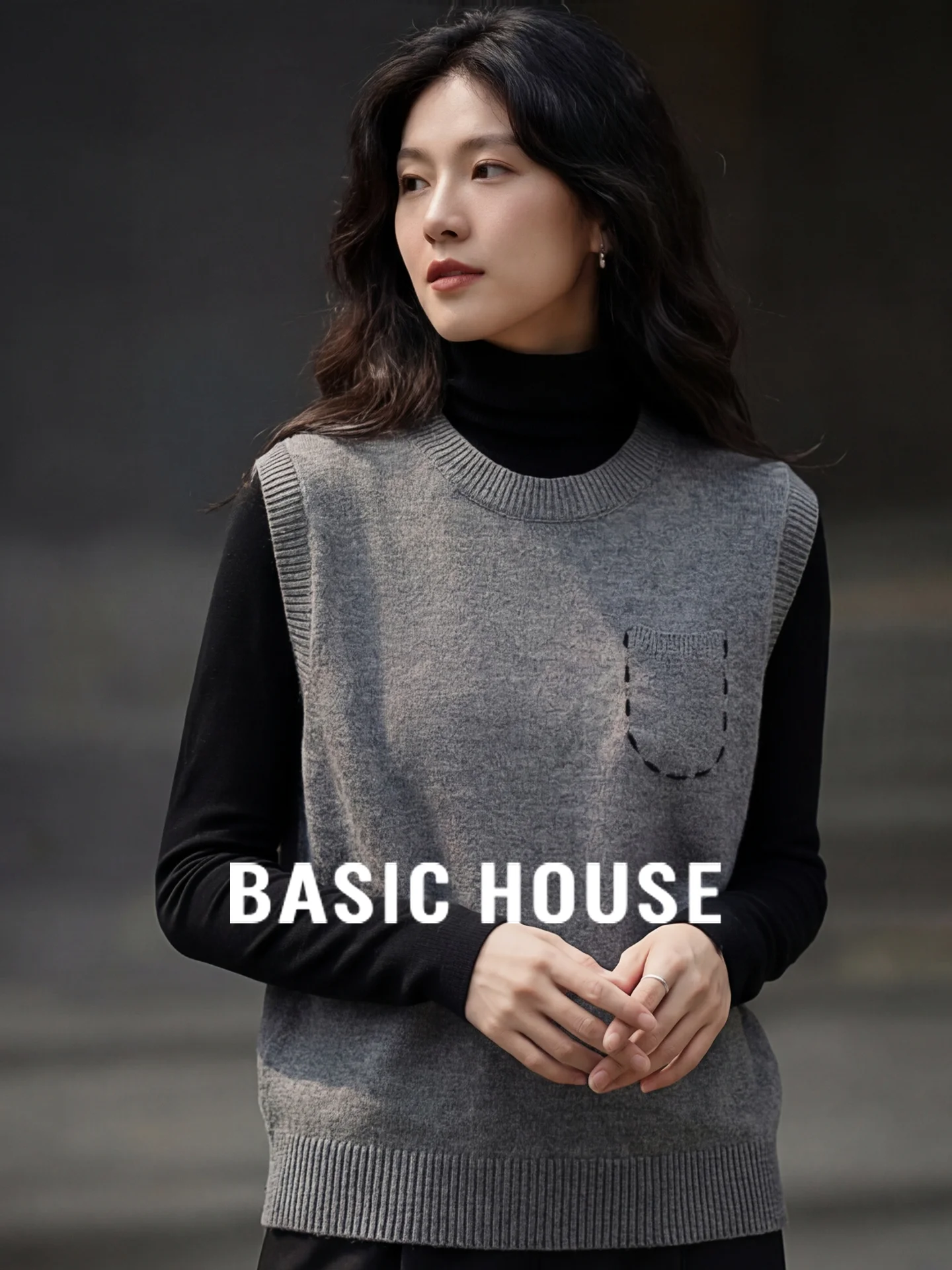 

Basic House Винтажный вязаный жилет Ne Svel, женский свободный многослойный жилет для поездок на работу, полиэстер, акриловое волокно