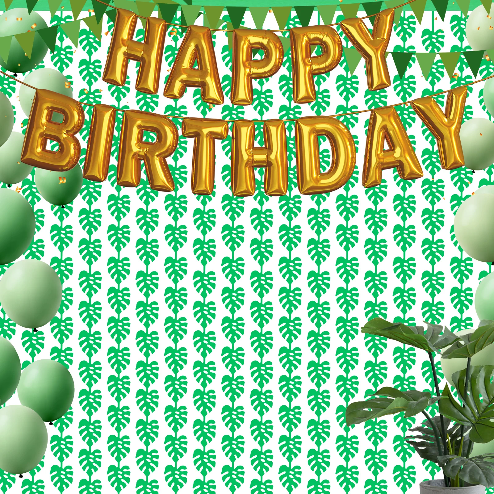 2팩 열대 파티 장식 3.3x6.6피트 녹색 야자수 잎 사진 부스 소품 여름 정글 잎 포일 프린지 커튼 (하와이용)