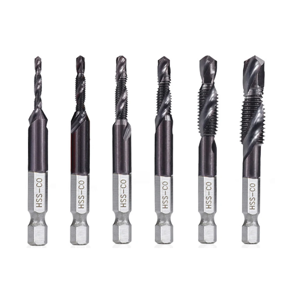 6 Pcs Hexagonal Handle Tap Set High-speed Colorful Electric Drill Bit Bore Spiral Bits