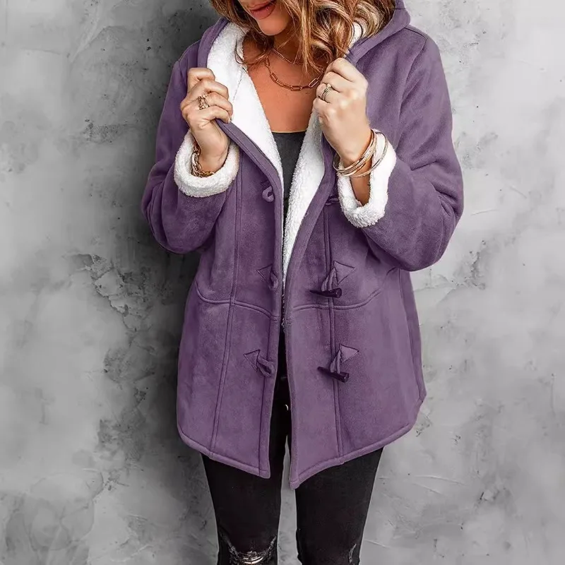 Women's Medium-Length Windbreaker Coats Fleece-lined Warm Jackets Autumn Winter New European American Styles Hooded Outwear