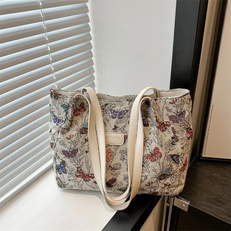 Bolso de lona para estudiantes de secundaria, bolso de mano a la moda para mujer, bolso de hombro con estampado de mariposa