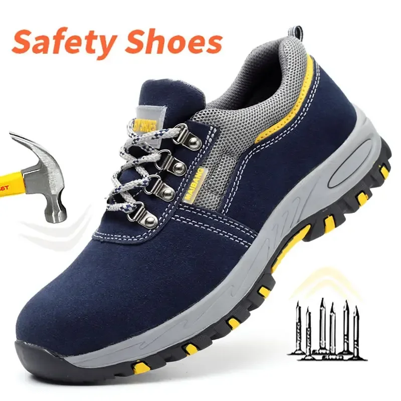 

Mens Work leather Safety Boot Shoes Steel Toe Cap Puncture-Proof Work Indestructible Sneakers Work Shoes Men Shoes male kevlar