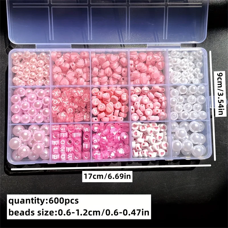 صندوق أبجدي وردي مكون من 10 قطع، خرز أكريليك، مجموعة صنع المجوهرات المصنوعة يدويًا، مجموعات صنع المجوهرات المختلفة بنفسك. #2