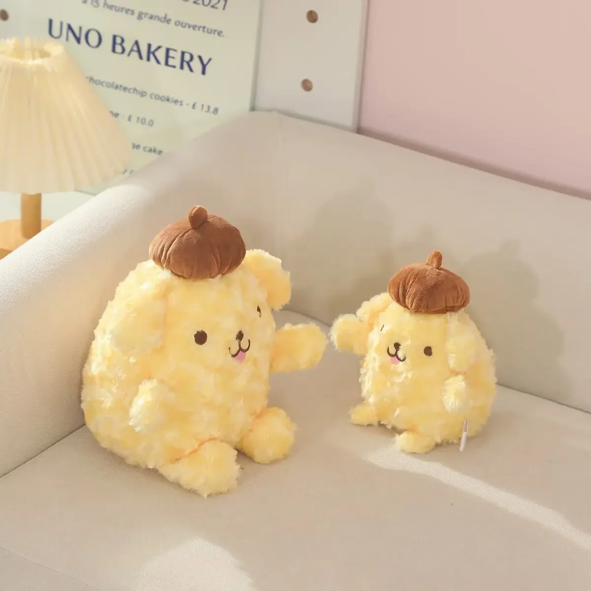 Adorável sanrio pom pom puirn brinquedos de pelúcia kawaii sanrio pompompurin bonecas de pelúcia decoração do quarto almofada cabeceira sofá travesseiro