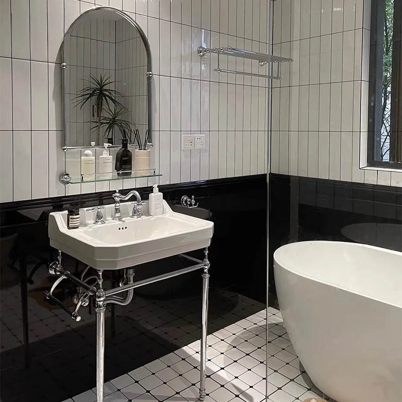 

American retro style floor-to-ceiling washbasin small apartment bathroom ceramic bracket washbasin