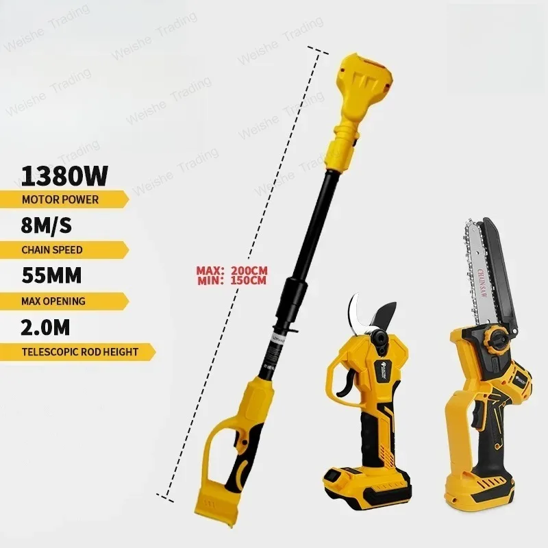 

Brushless 6 Inch Electric Chainsaw Telescoping Pole Pruner High Branch Saw Garden Tree Pruning Tool For Dewalt 20V Battery Pin