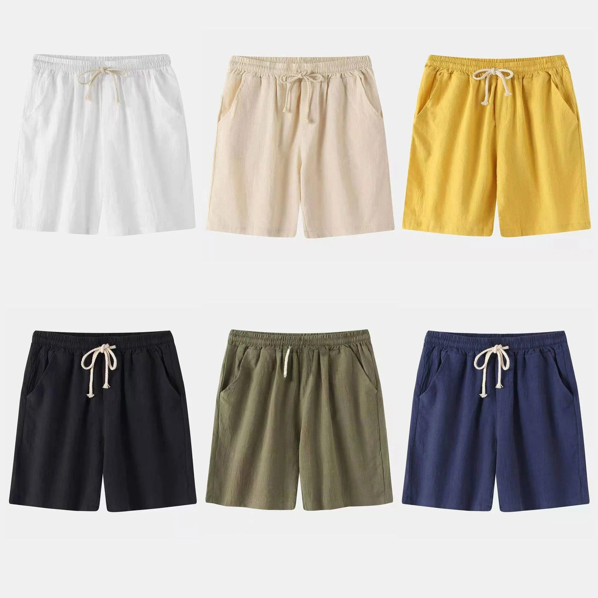 

Men's Cotton Linen Beach Pants Straight Leg mid Waist Korean Sle Casual Trousers Khaki Color Summer Season Faion