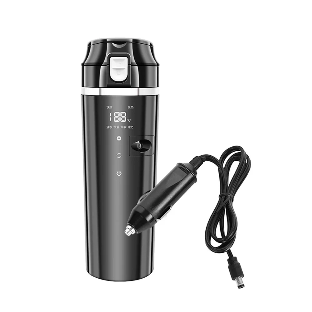 

12/24V Car Heating Cup 500Ml Electric Kettle Digital Lcd Display Stainless Steel Water Heater Bottle Travel Coffee Mug Warmer