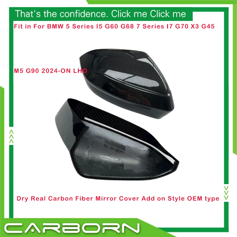 OEM Style 2024+ For BMW 5 7 X3 M5 Series I5 G60 G68 I7 G70 X3 G45 G90 Side Door Rearview Caps LHD Real Carbon Fiber Mirror Cover