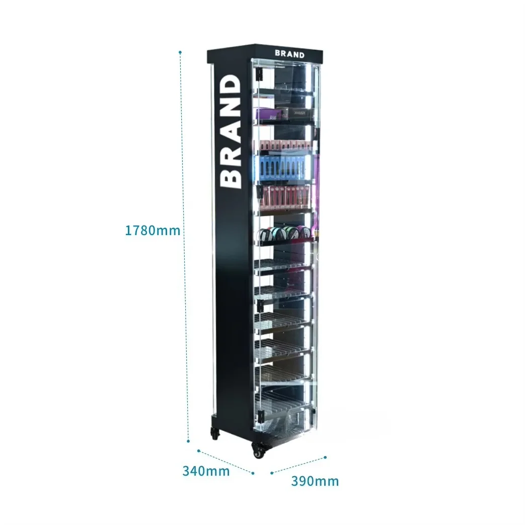 Customized Light Emitting Diode Multi-Layer Display Rack Black Metal Acrylic Display Cabinet