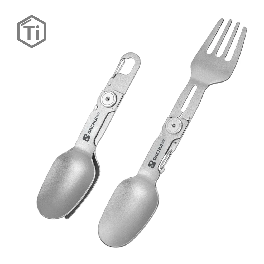 For Backpacking Hiking Outdoor Survival Cutlery Titanium 2 in 1 Folding Fork and Spoon Combo Lightweight Camping Utensil Spork