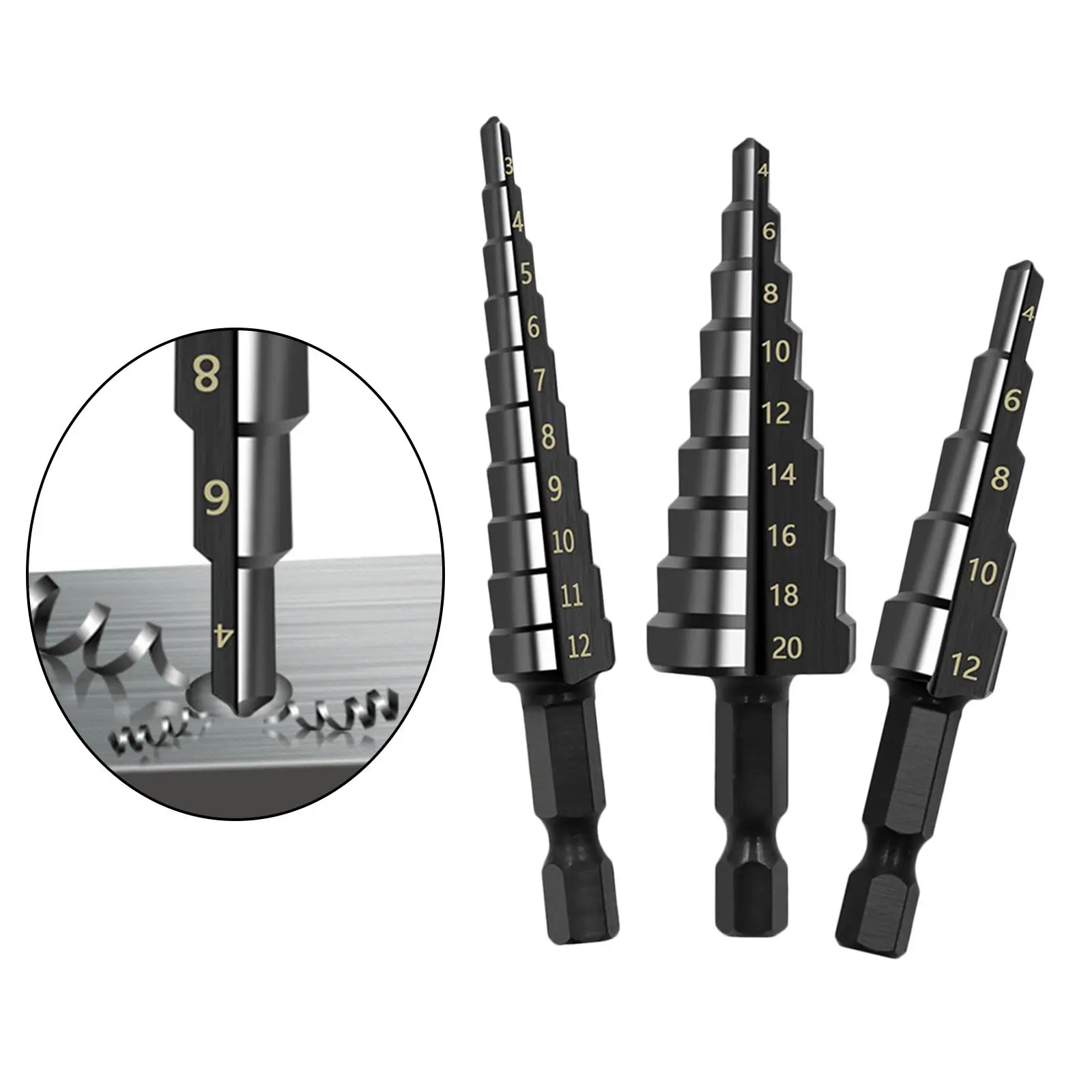 3Pcs Nitrogen Spiral Groove Step Drill Bit Set Wood/Metal Hole Opener Metal Drilling for DIY Lovers Sheet Metal