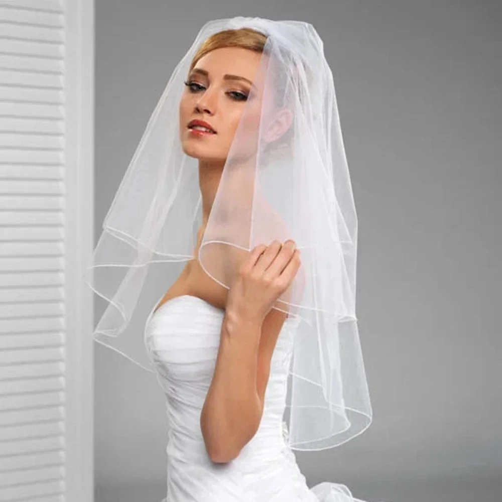 

Vestidos Элегантные свадебные аксессуары Тюлевая иллюзионная расческа Двухслойная фата белого цвета Lvory Мода