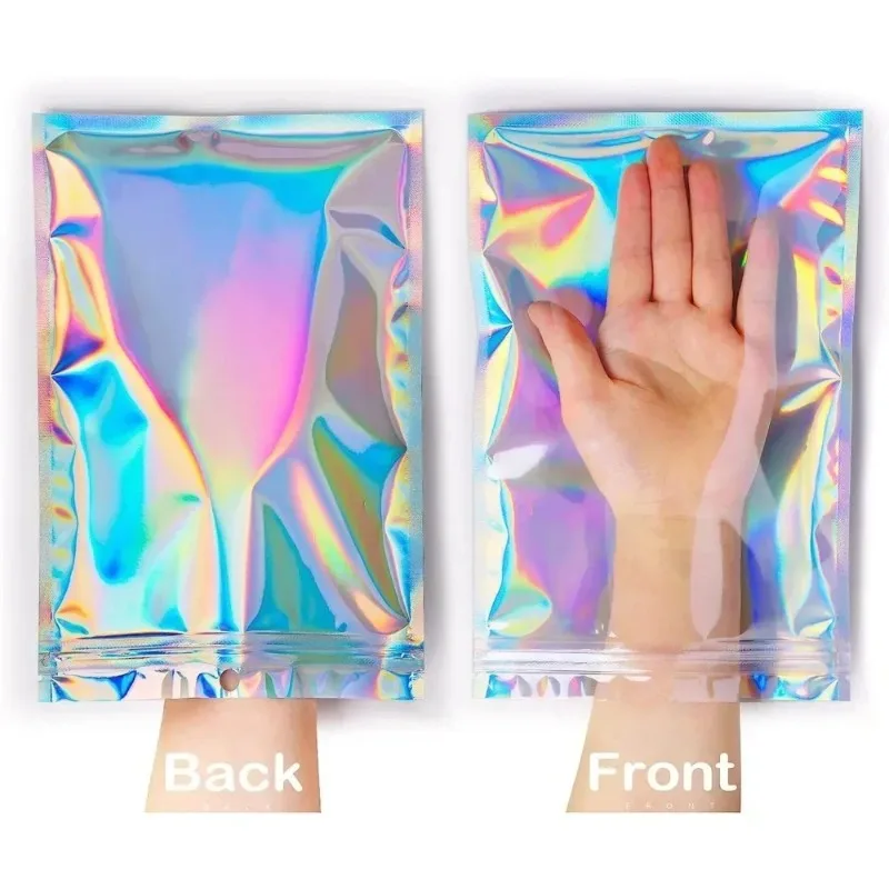 Laser Sealing Bags Holographic Laser Plastic Packaging Pouch Food Pouch Resealable Jewelry Gift Packaging Kitchen Storage Bags