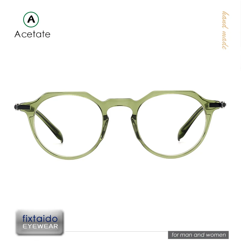 

Fashion Crown-Shaped Glasses Frame, Green Acetate Optical eyeglasses, Men and Women Available, Titanium and Acetate Combin