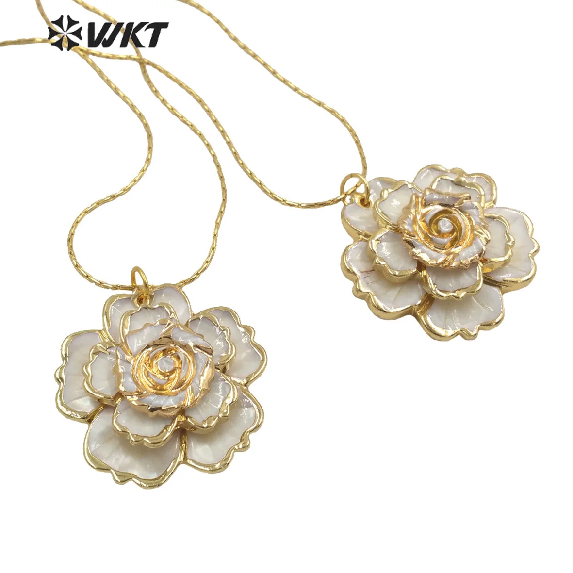

WT-JN143 Новейшее модное позолоченное ожерелье ручной работы с белой ракушкой и подвеской в виде розы, ожерелье с большим цветочным дизайном