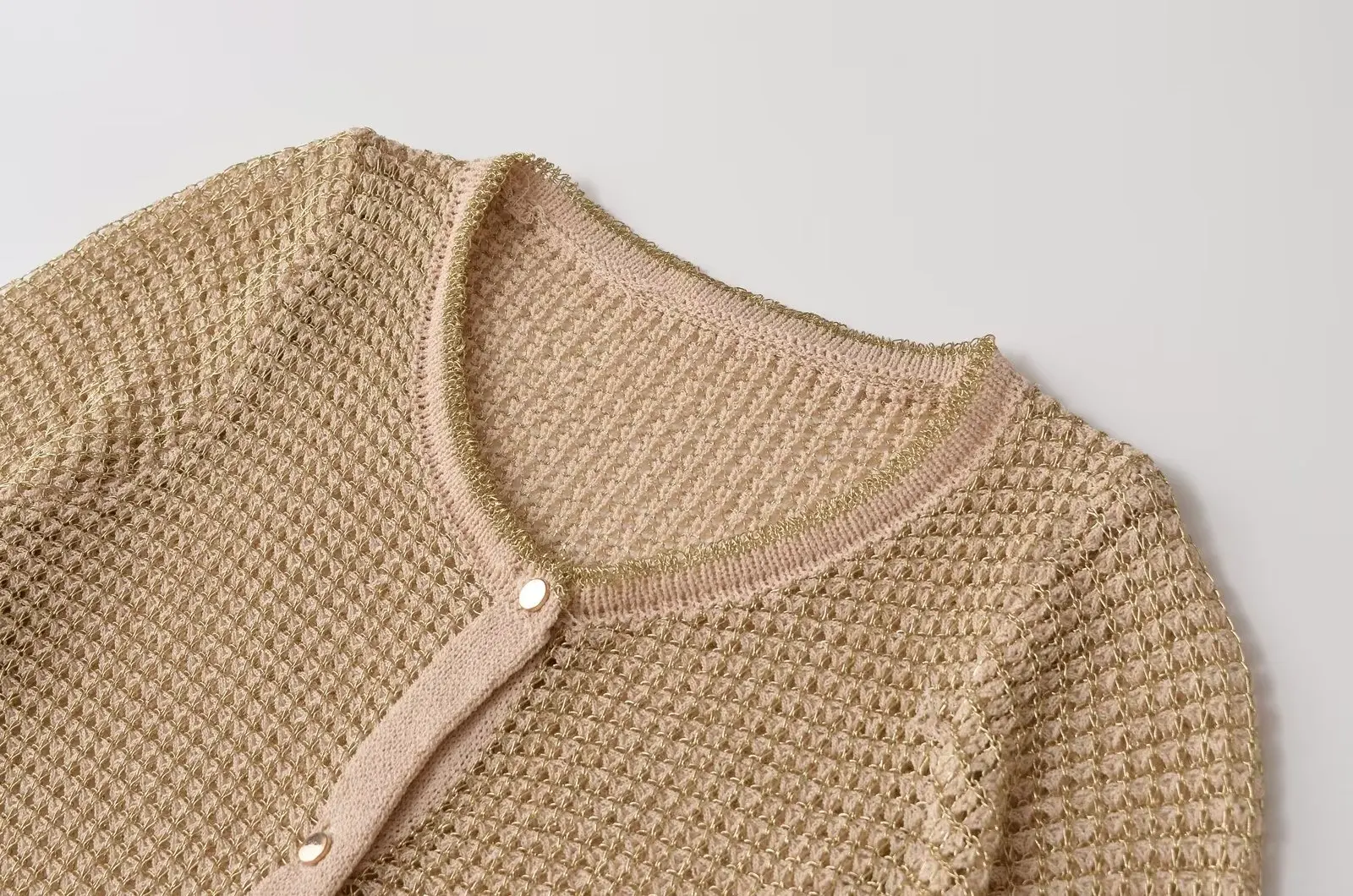 Jenny&Dave 2024 Autumn Tops British Casual Long-sleeved Sweater Fashion Ladies Champagne Textured Knitted Cardigan