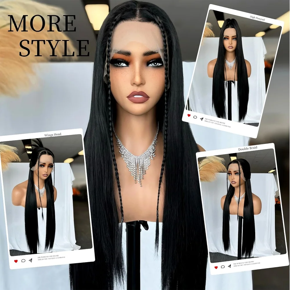 

13x6 Straight Lace Front Wigs Long Straight Wigs Pre Plucked Free Part Natural Black Lace Frontal Wigs Put On Go Glueless Wigs