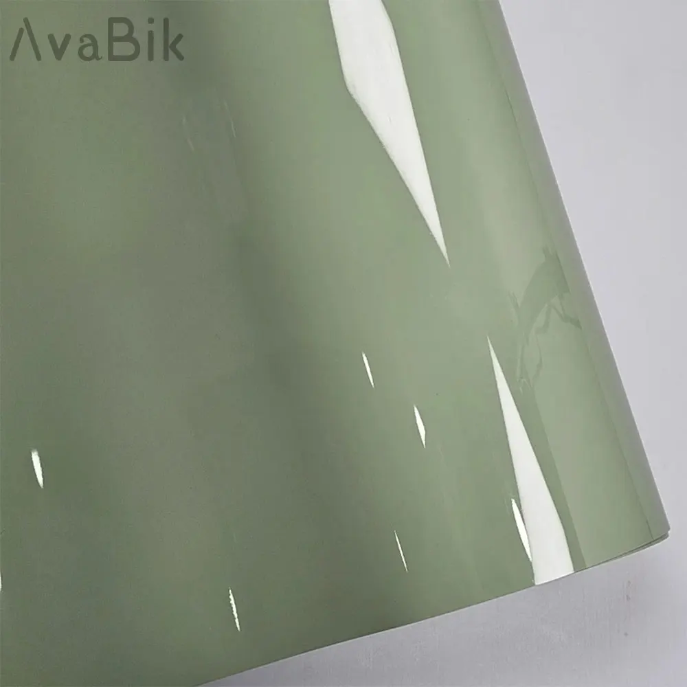 

50cm x 300cm High Glossy Khaki Green Vinyl car Wrap Film Whole Car Covering Film Foil With Air Release Initial Low Tack Glue