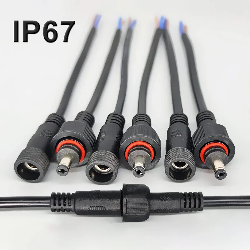 12V DC Power Plug 55*21mm 2Pin Waterproof Connector Male Female Terminal Butt Joint Monitoring Line 1-5M Extension Cord IP67