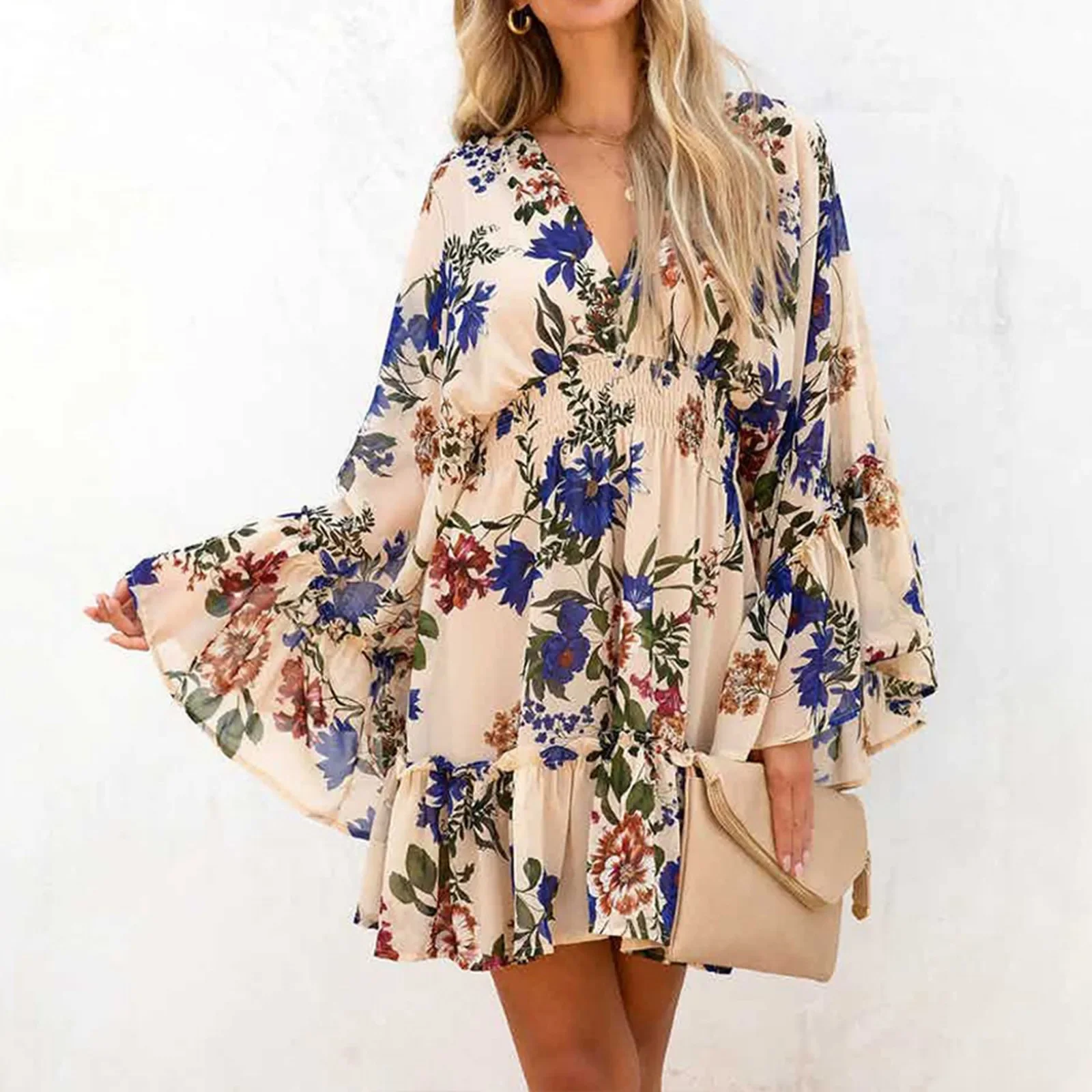 

Women's Fashion Floral Print Dress Long Sleeve Skirt Ruffles Vintage Loose Dress 2024 Summer Hot Selling Spring Princess Vestido