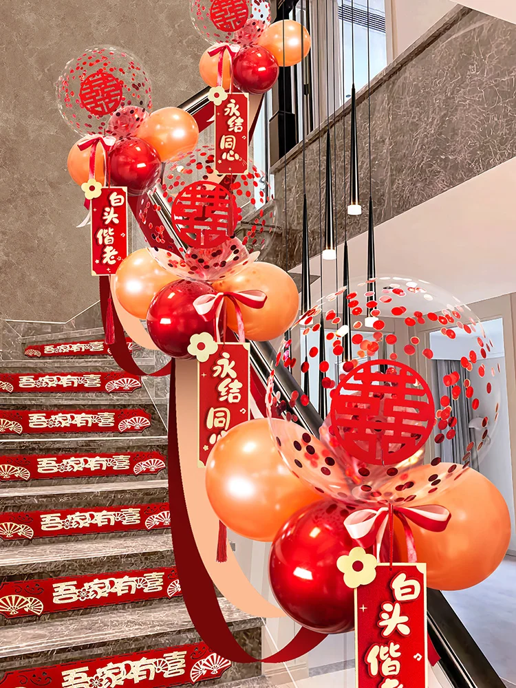 Staircase handrail decoration for groom's wedding room