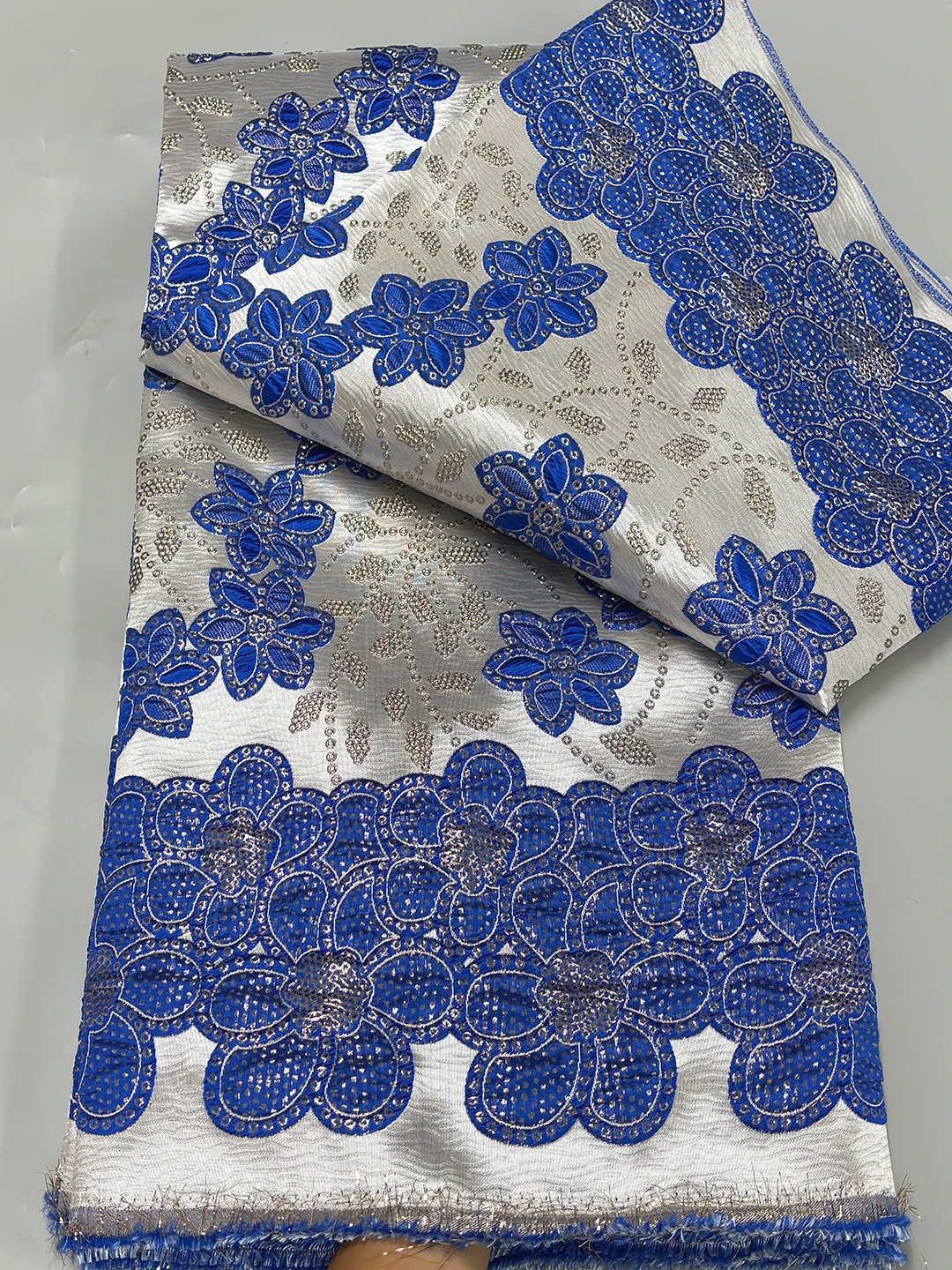 Royal Blue African Jacqurad Lace Fabric 2024 Newest Nigerian Brocade Lace Fabric for Evening Prom Luxury Women Dresses Sewing