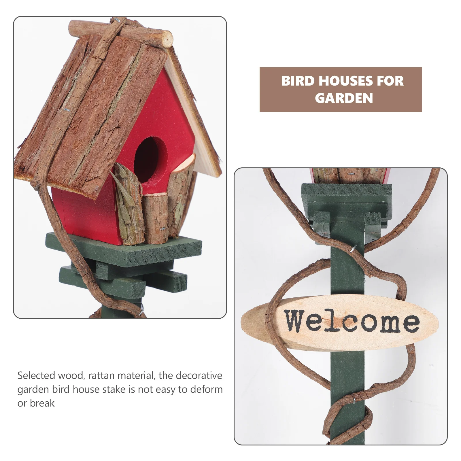 

Wooden Rattan Bird Nest Garden Bird House Stake Outdoor Yard Lawn Decorative Birdhouse for Small Birds Resting