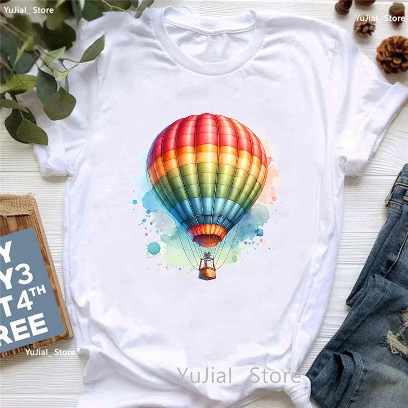 

Hot Air Ballons Printed T Shirt Girls Rainbow Fashion Tshirt Women Clothes 2024 Summer Short Sleeve T-Shirt Female