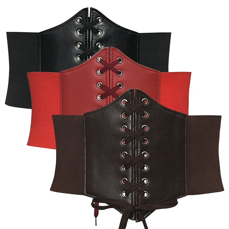 Waistband-Corset en cuir PU pour femmes, large, amincissant le corps, ceinture élastique, ceinture de robe réglable