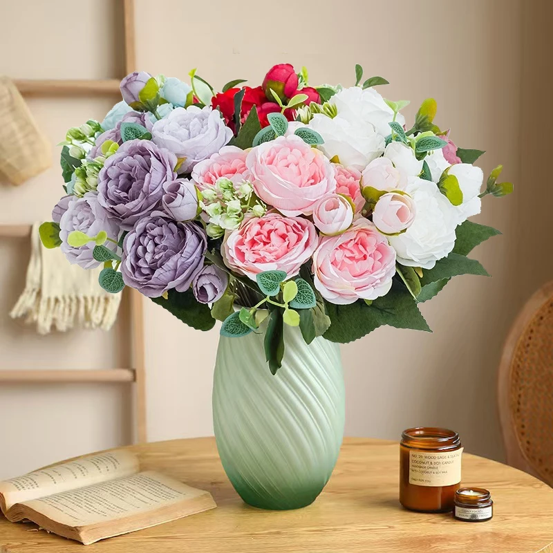 

Silk Rose Artificial Flower Delicate Peony Home Outdoor Decor Bridal Hand Flower DIY Wedding Christmas Decoration Bouquet