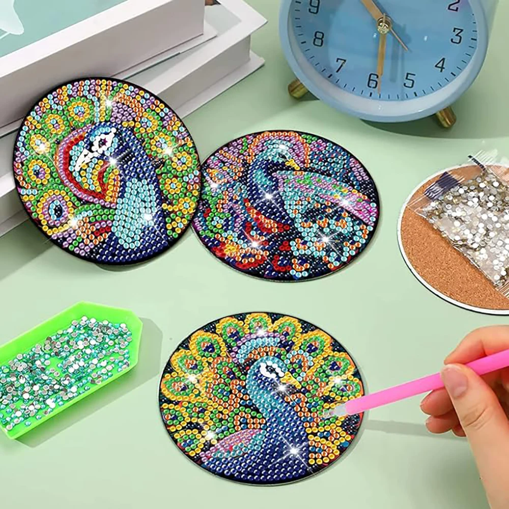 طقم كوستر مطلي بالألماس مع حامل ، ماء لامع ، ألماس ، حيوان ، ألماس ، مقاوم للحرارة ، كوستر ذاتي الصنع ، 8 * #4