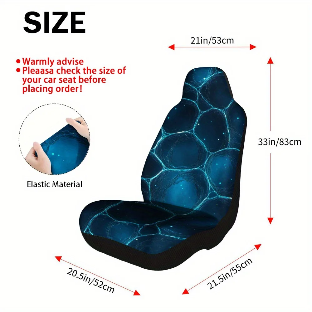 2pcs Abstract Blue Honeycomb Design Universal Car Seat Cover Set For Most Cars – Trendy, High-Quality, Durable Car Seat Protecto
