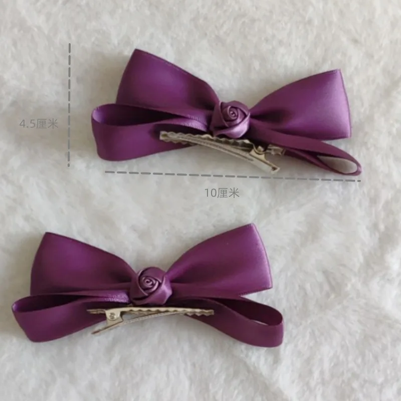 Gothic Lolita Mini Hat Set – Black Purple Rose Lace Headpiece with Bow Clip, Wrist Cuffs & Hairband Accessories for Cosplay or C