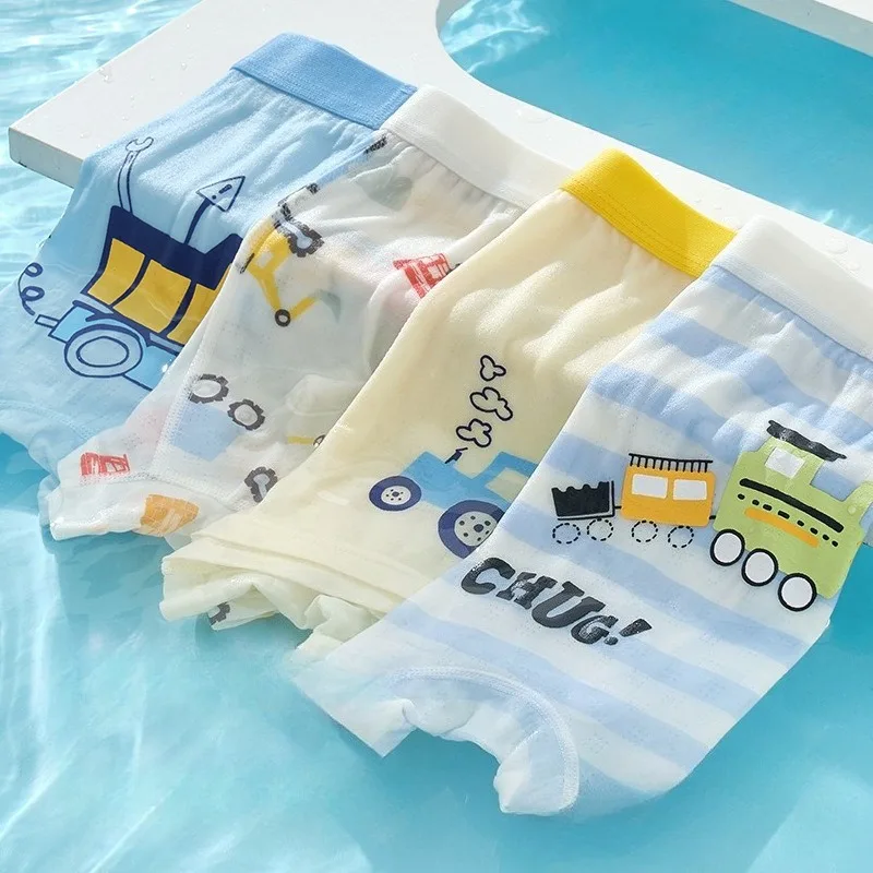 

4PCS Summer Kids Cool Mesh Breathable Panties for Boys Soft Comfort Antibacterial Knickers 3+y Young Child Cute Print Underwears