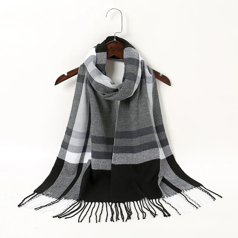 Fashion Winter Plaid Tassel Shawl Fake Cashmere Scarf For Women Outdoor Keep Warm Windproof Pashmina Scarves Wholesale 190*30cm