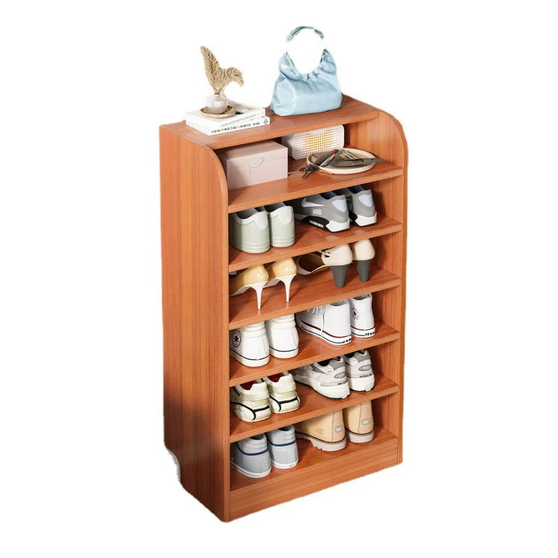 Shoe rack easy to put the door multi-layer storage rack household indoor beautiful solid wood color five-door simple