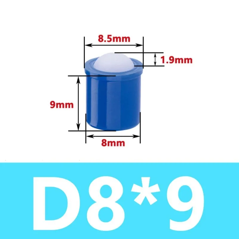 

M8x9 Blue Plastic Body Ball Plunger, Spring-Loaded Detent Ball, Nylon Ball End