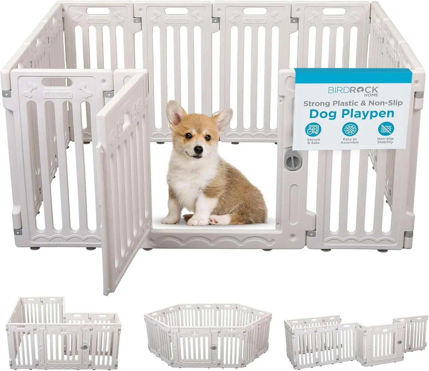 HOME Dog Playpen w/Door, 12 Panel, 25.6in H | Strong Plastic, Non-Slip Puppy Playpen, Secure Pet Gate | Indoor Outdoor Fence | C